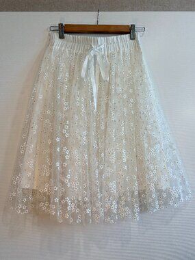 Abbey Glass Sue Daisy Tulle Midi Skirt Small Ivory Gold Floral Petite